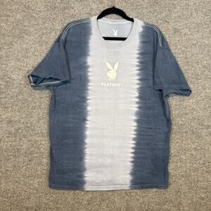 Playboy Shirt Mens Large Blue Tie Dye‎ Center Logo Bunny Casual Tshirt Retro